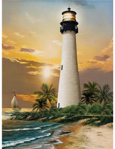 Broderie Diamant Phare et Bateau sur l'eau ou a consommer sur place