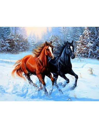 Broderie Diamant Chevaux Marrons & Noirs de la marque