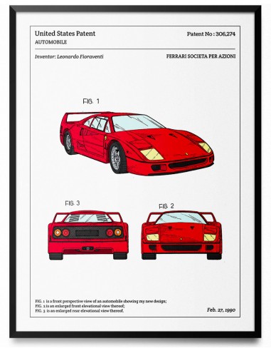 Affiche de brevet - Ferrari F40 rembourrage situé sous