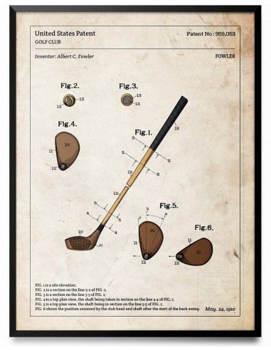 Affiche de brevet - Club de Golf livraison gratuite