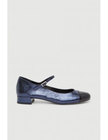 Lola Mary Janes in Ocean-coloured Metallic Leather solde